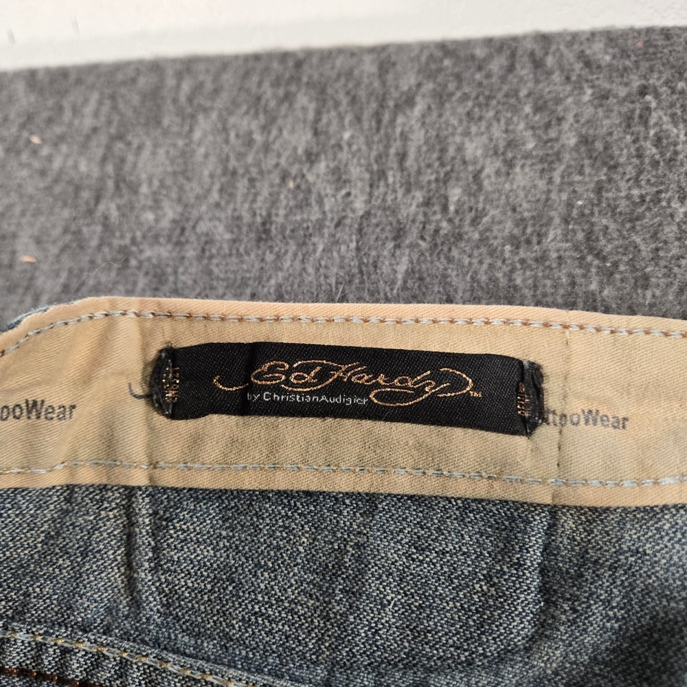 Ed Hardy Christian Audigier Jeans Mens 33x30 Skull Rose Embroidered Y2K Denim - Picture 10 of 11